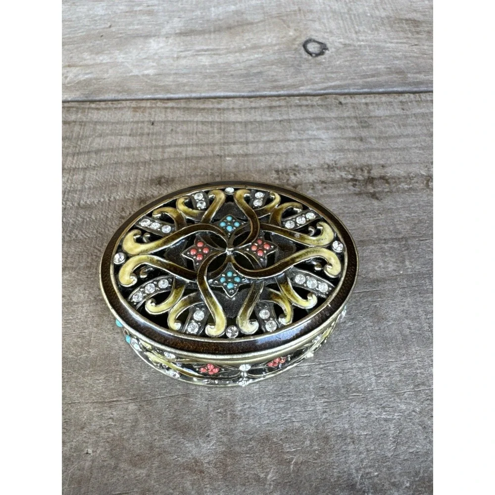 Bejeweled Cloisonne Enamel & Rhinestone Lidded Trinket‎ Keepsake Treasure Box